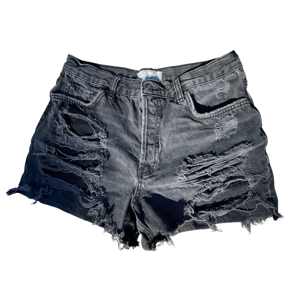 Free People We The Free Black Distressed Denim Shorts High Rise Raw Hem Size 27